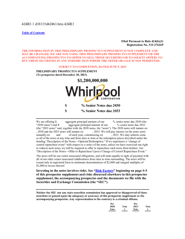 惠而浦美股招股说明书(2025-06-09版)