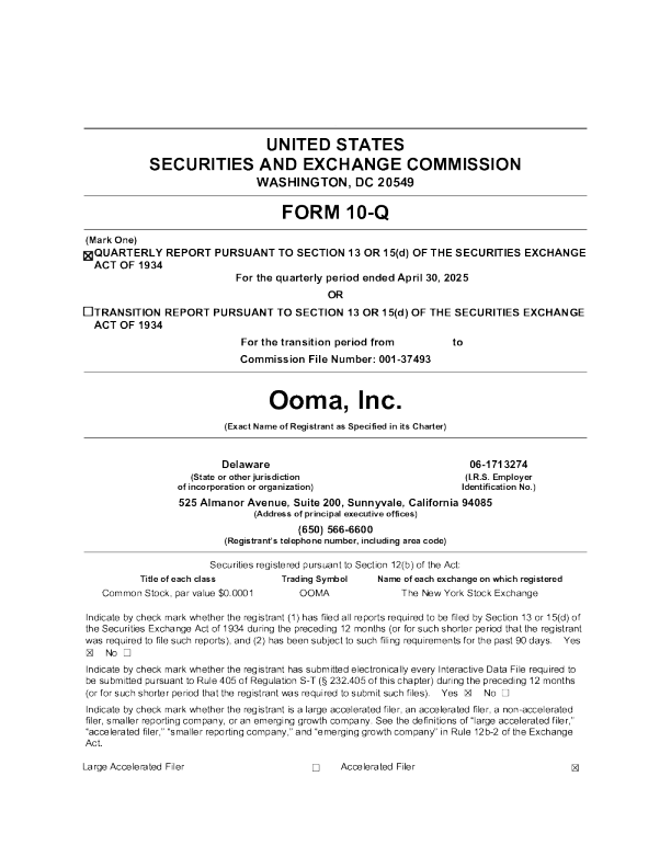Ooma Inc. 2025年季度报告
