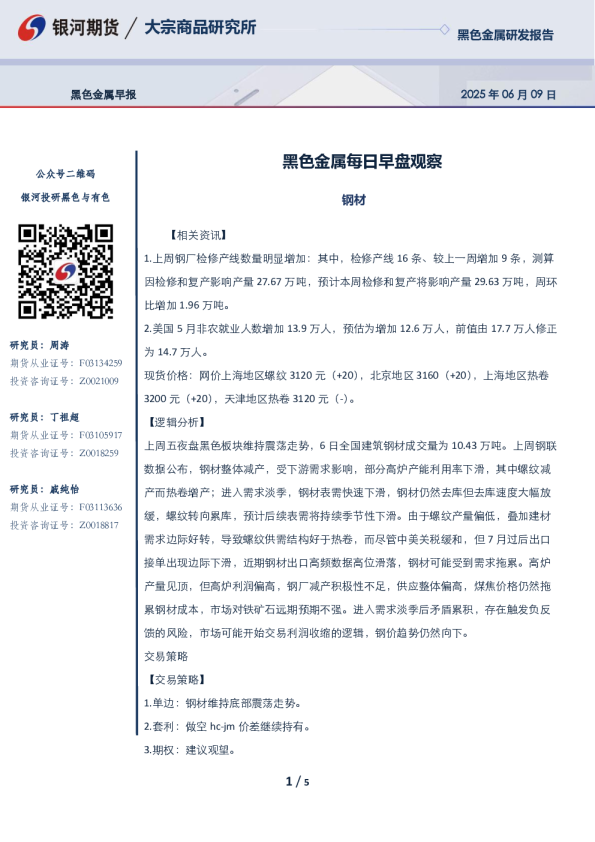 黑色金属每日早盘观察