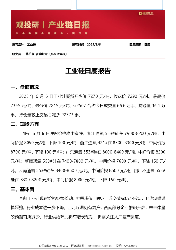 观投研之工业硅日报