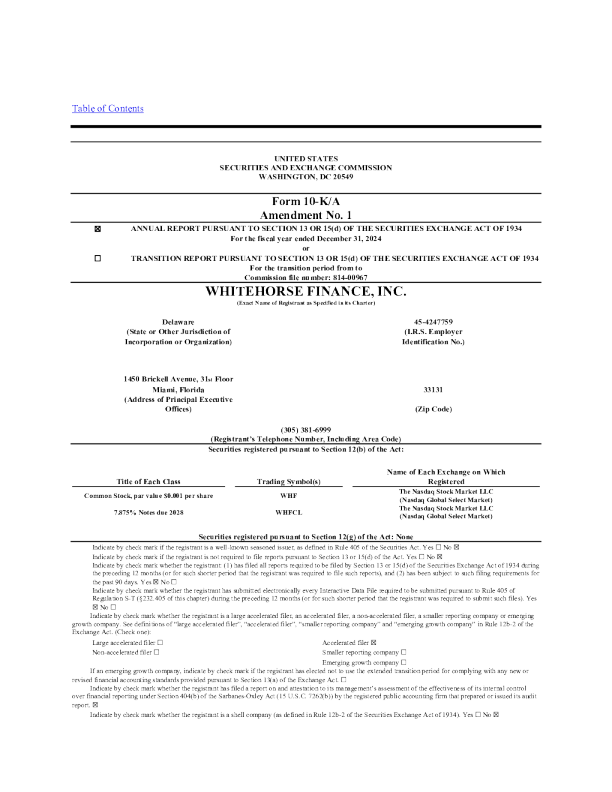 WhiteHorse Finance Inc 2024年度报告