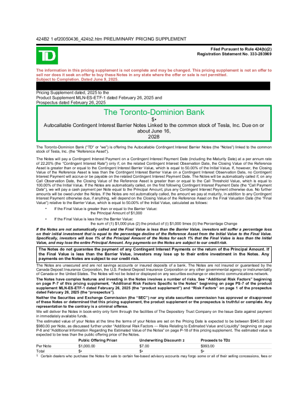 道明银行美股招股说明书(2025-06-10版)