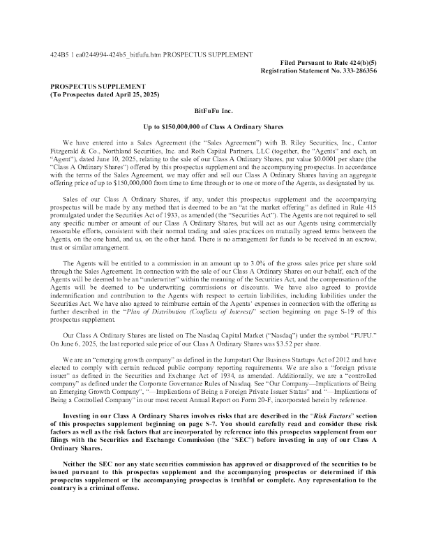 比特富富公司-美国存托股票招股说明书(2025-06-10版)