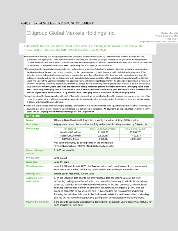 花旗集团美股招股说明书(2025-06-10版)