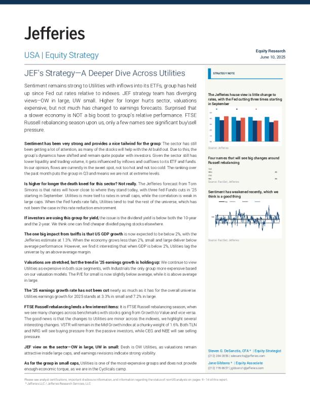 杰富瑞策略——对公用事业的深入探讨