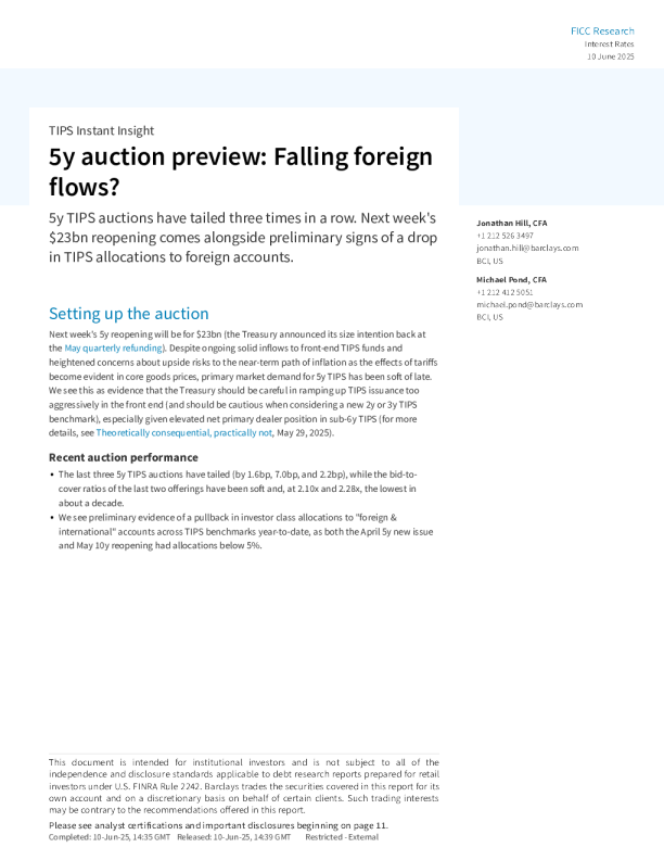 5年期拍卖预览：外国资金流入下降？
