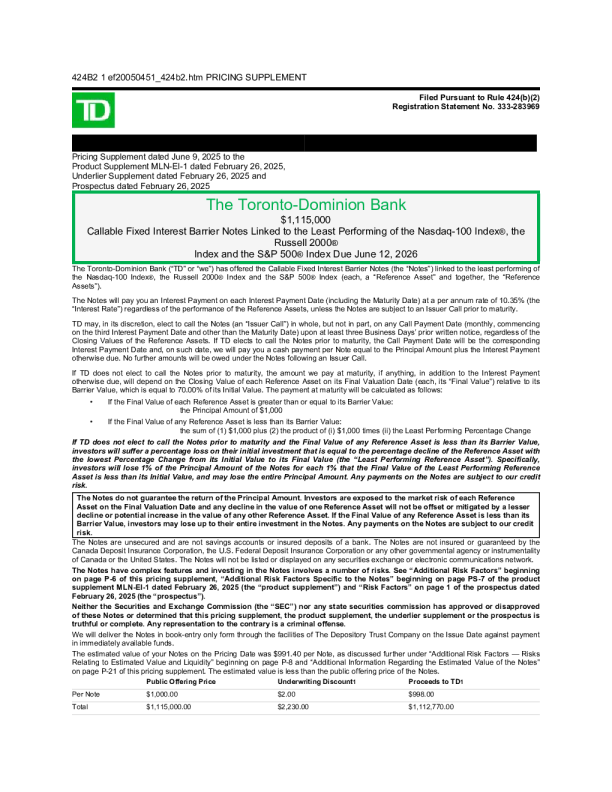 道明银行美股招股说明书(2025-06-11版)