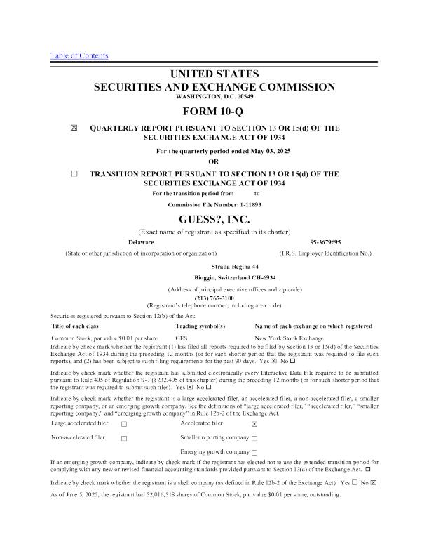 Guess Inc 2025年季度报告
