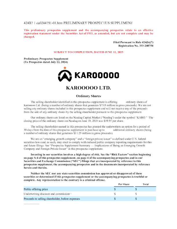 卡拉奥 Ltd美股招股说明书（2025-06-11版）