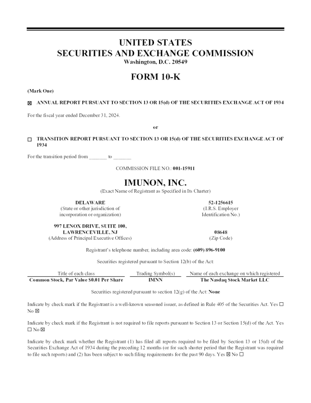 Imunon Inc 2024年度报告