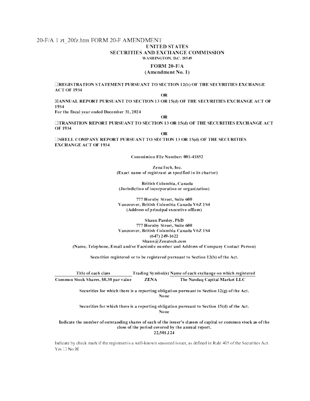 ZenaTech Inc 2025年度报告及过渡报告