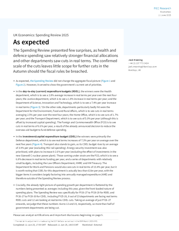 正如预期：英国经济：2025年支出审查