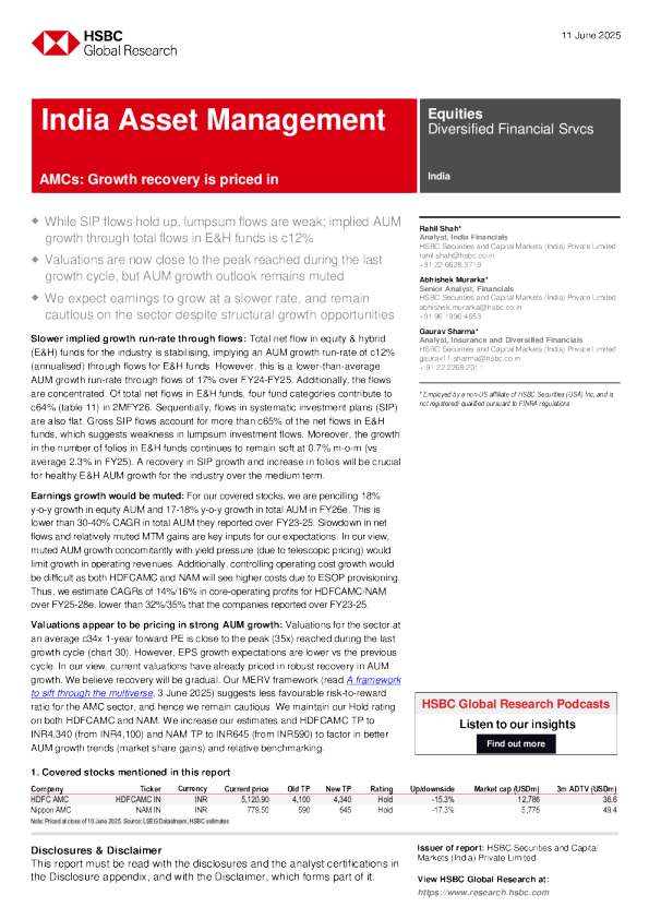 印度资产管理：资产管理公司：增长复苏已反映在价格中