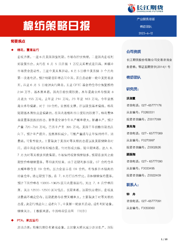 棉纺策略日报