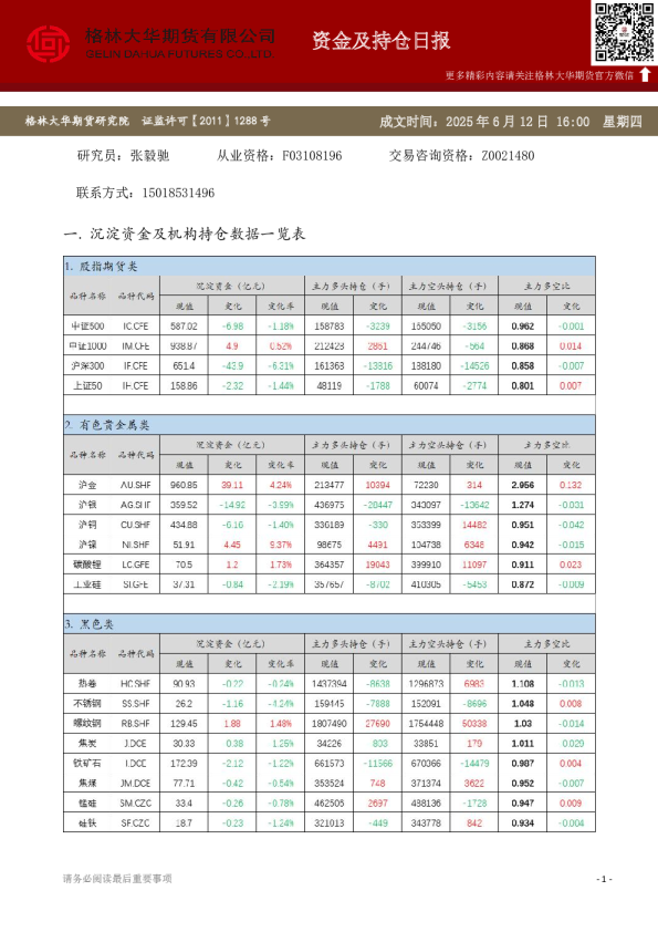- 资金及持仓日报（20250612）
