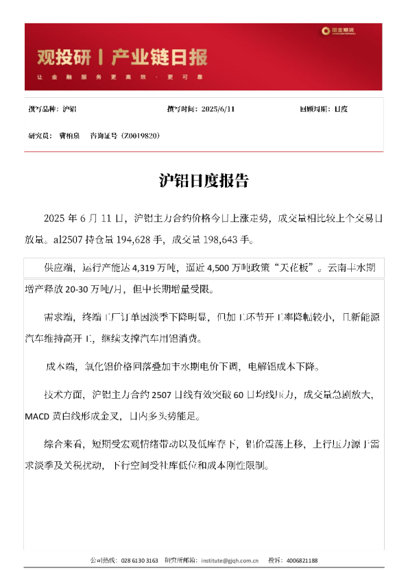 观投研之沪铝日报