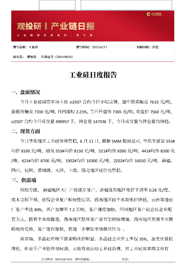 工业硅日度报告