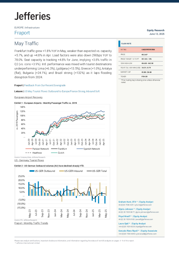 法兰克福机场集团（FRA GR）：五月交通流量及欧洲机场复苏情况