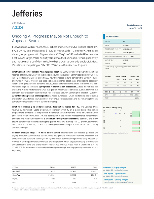奥多比（ADBE）：人工智能持续进步；可能仍不足以安抚空头