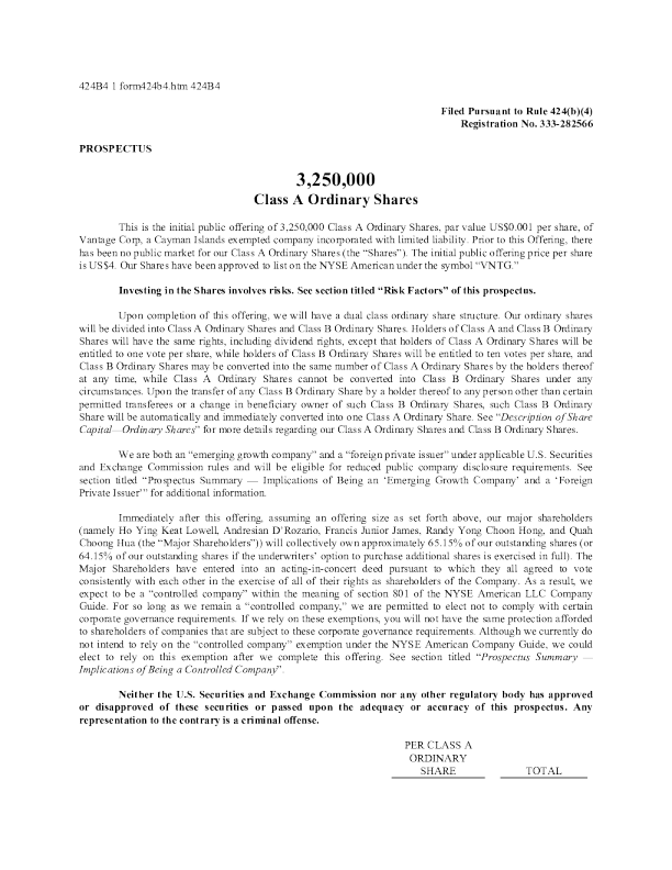 Vantage Corp-A美股招股说明书(2025-06-13版)