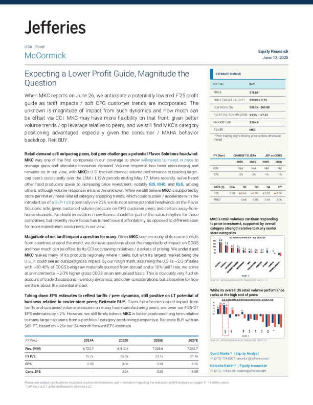 味可美（MKC）：预期利润指引下调，幅度存疑