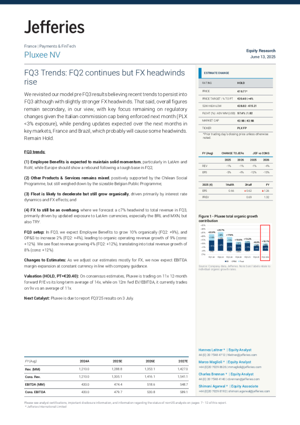 Pluxee NV：第三财季趋势：第二财季趋势延续但外汇逆风加剧