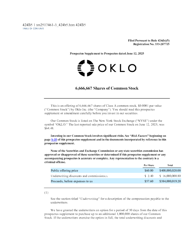 Oklo Inc-A美股招股说明书(2025-06-13版)