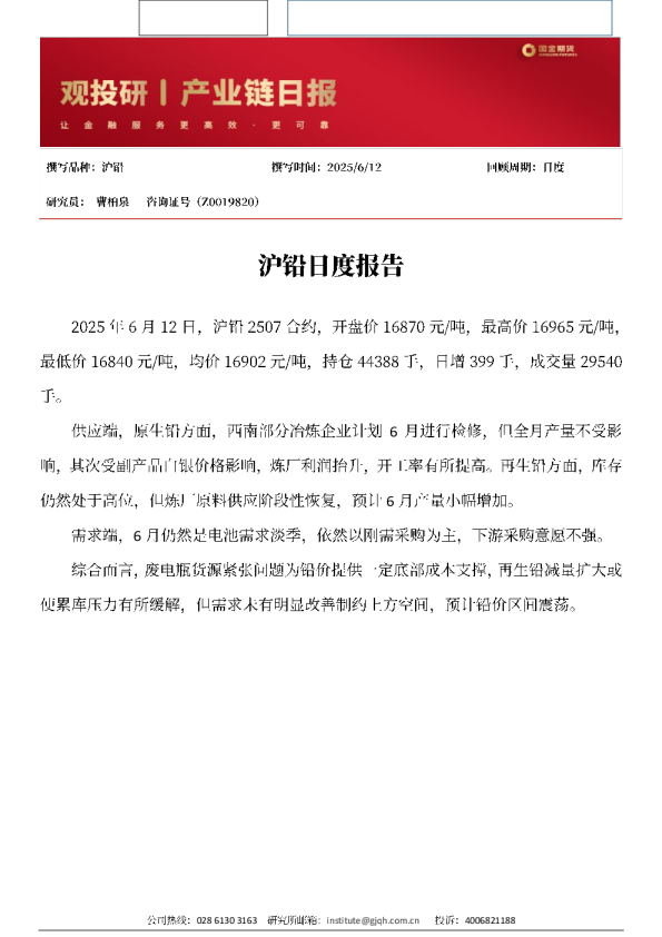 沪铅日度报告