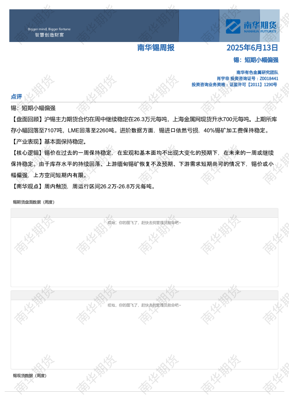 锡：短期小幅偏强