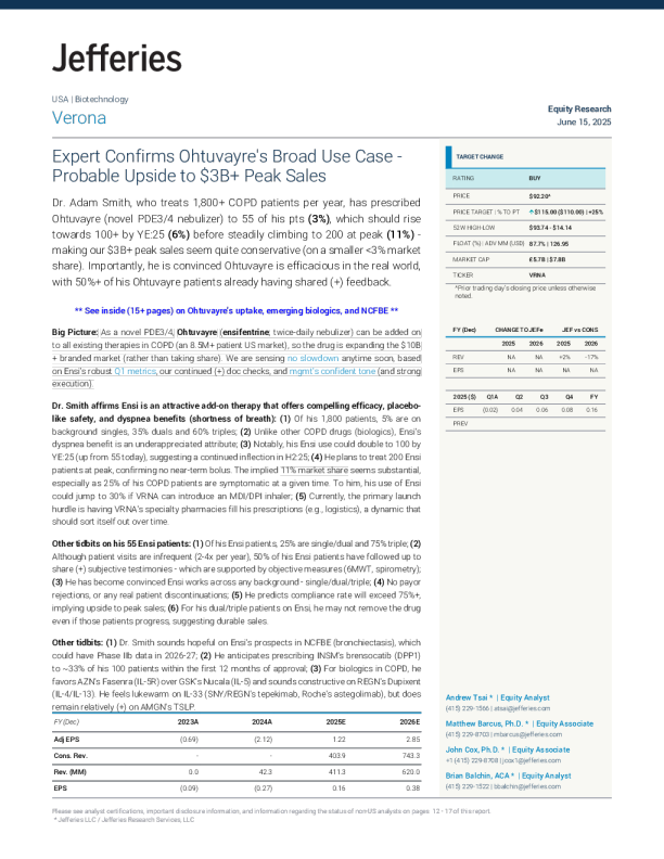 专家证实Ohtuvayre的广泛应用场景-峰值销售额可能超过30亿美元