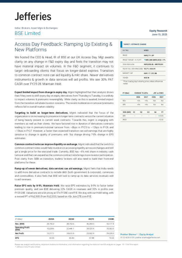 孟买证券交易所有限公司（BSE）：访问日反馈：提升现有和新平台