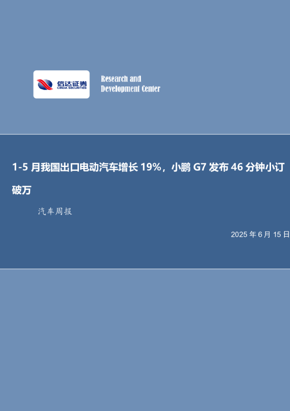 1-5月我国出口电动汽车增长19%，小鹏G7发布46分钟小订破万
