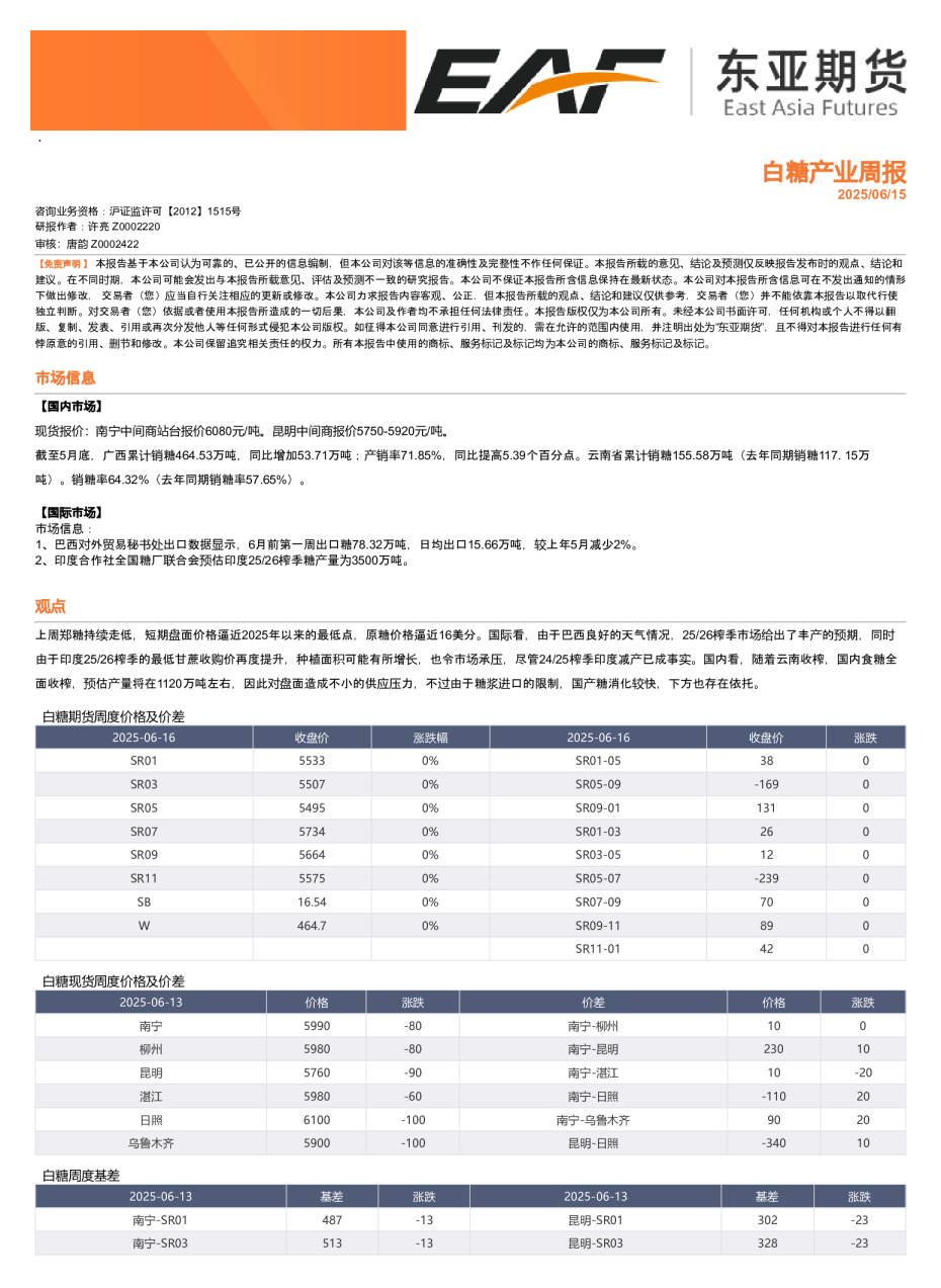 白糖产业周报
