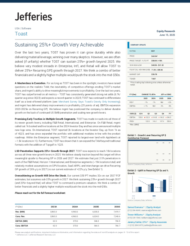 吐司（TOST）：维持25%以上的增长非常可行