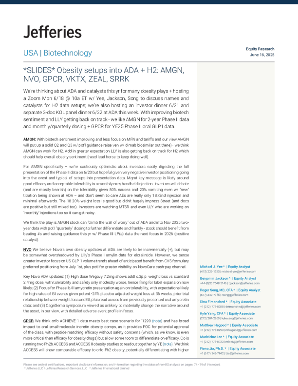 幻灯片：与肥胖症相关的公司在ADA会议及下半年的布局：安进、诺和诺德等