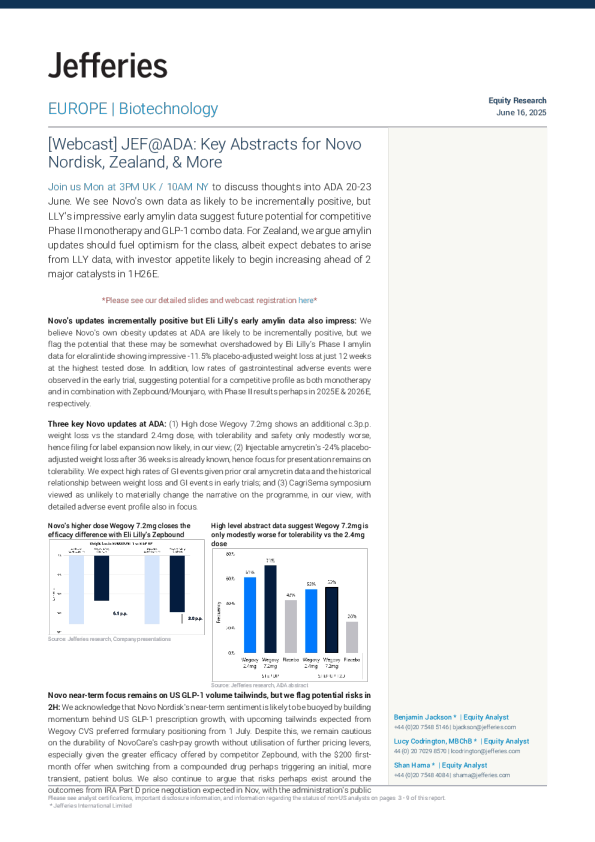 jef@ada：诺和诺德、新西兰等公司的关键摘要
