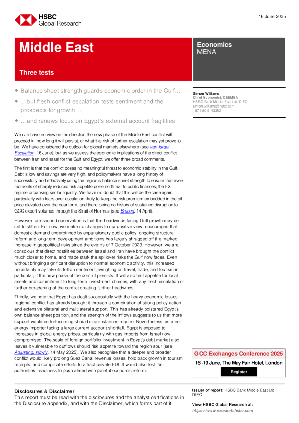 中东：三项测试