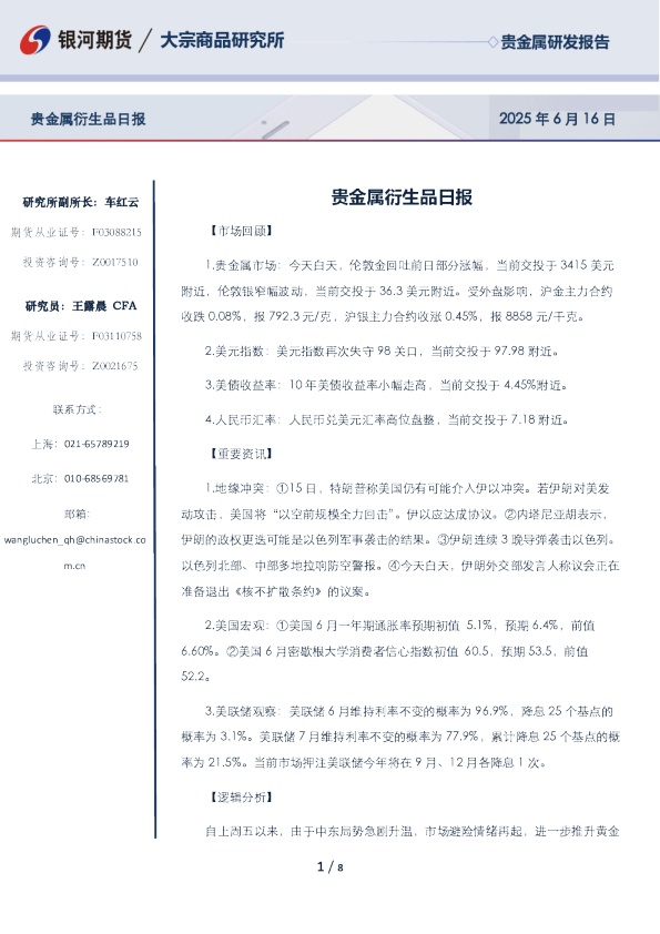 贵金属衍生品日报