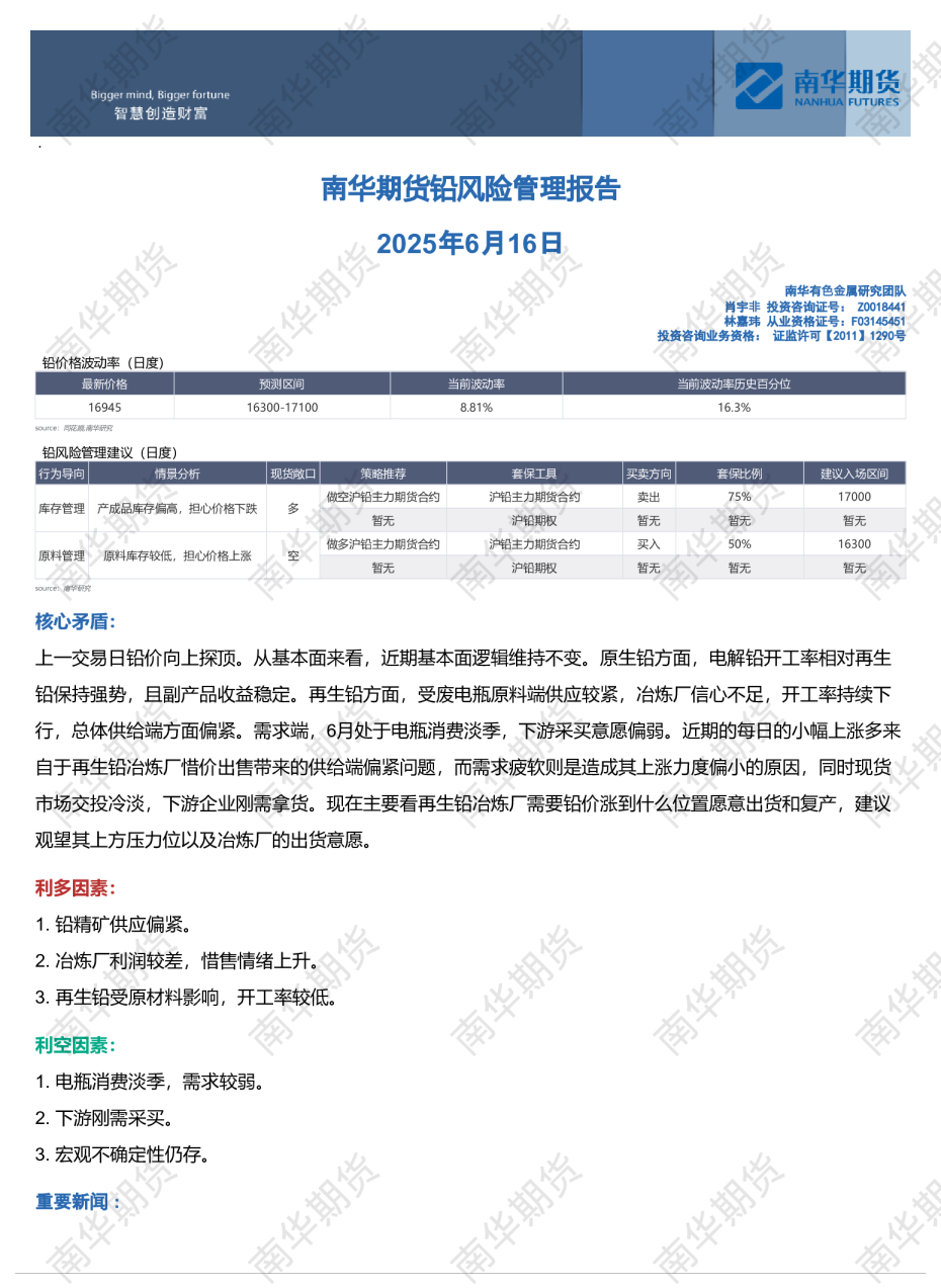 铅风险管理报告