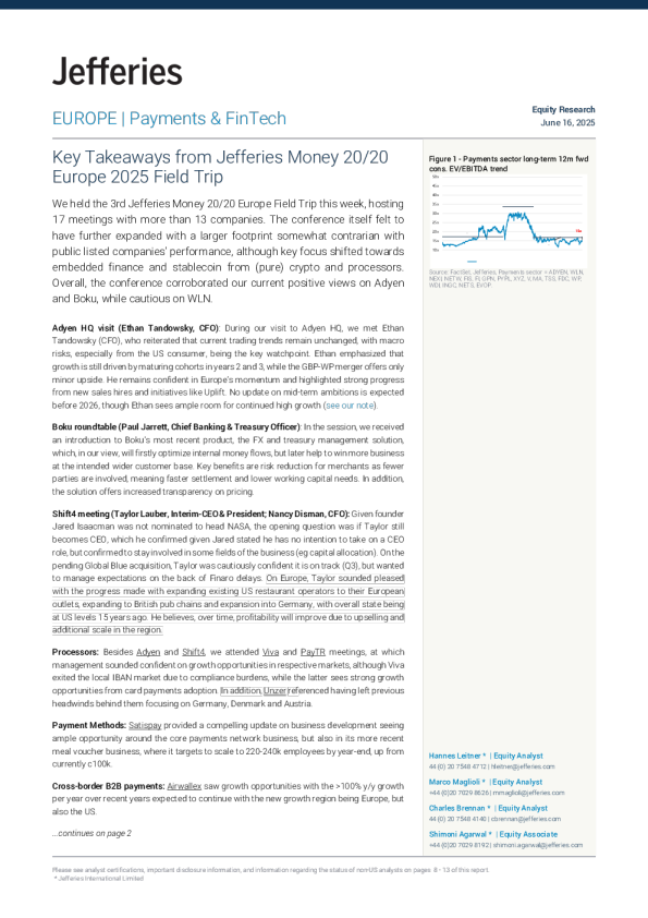 杰富瑞2025年欧洲Money20 20实地考察关键要点