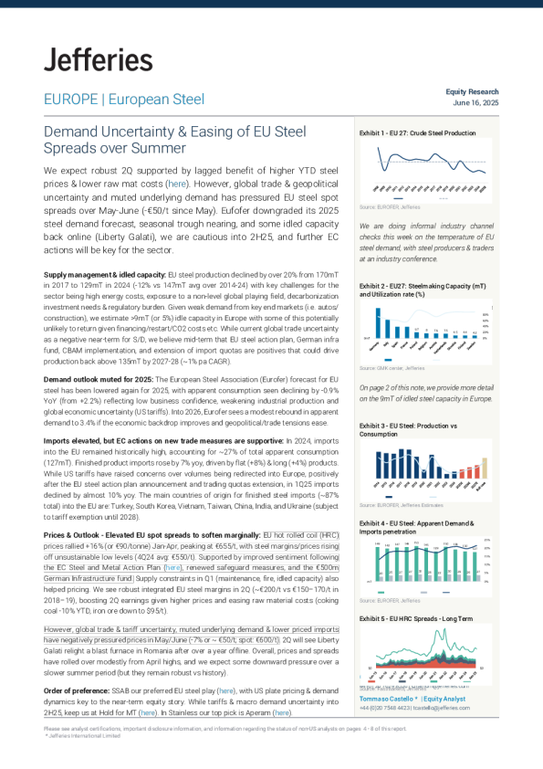 夏季欧盟钢铁价差的需求不确定性与缓解