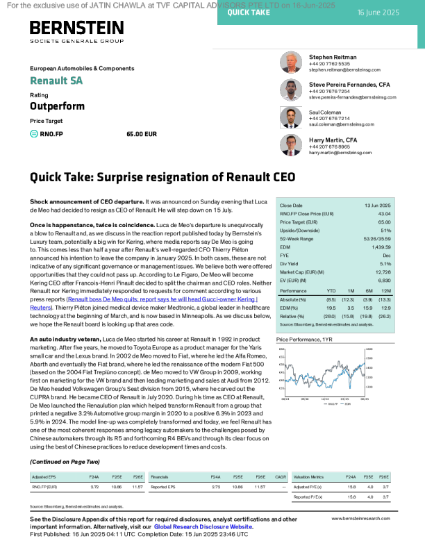 快速解读：雷诺首席执行官意外辞职