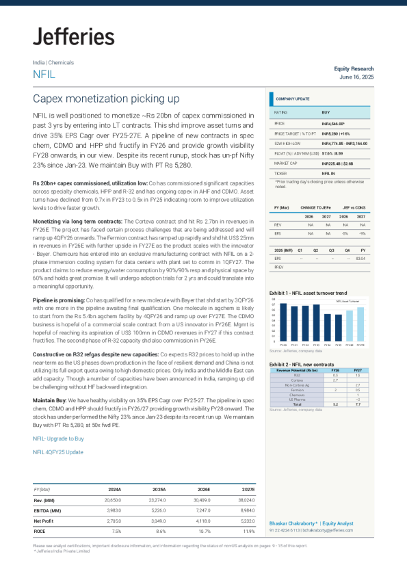 纳文氟利昂国际有限公司（NFIL IN）公司更新：资本支出货币化加速，维持买入评级