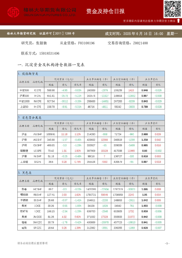 - 资金及持仓日报（20250616）