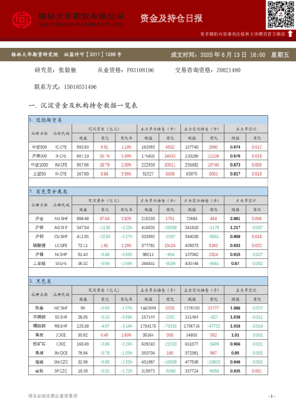 - 资金及持仓日报（20250613）