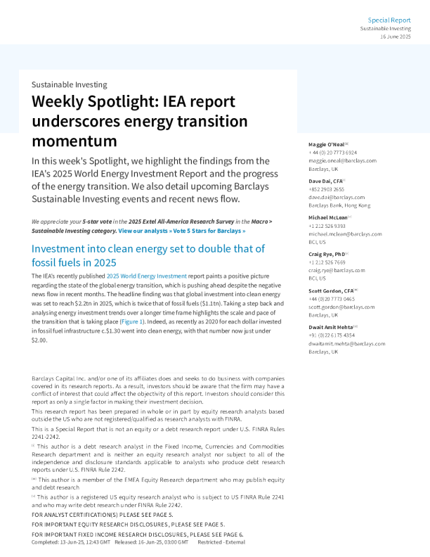 每周聚焦：国际能源署报告凸显能源转型动力