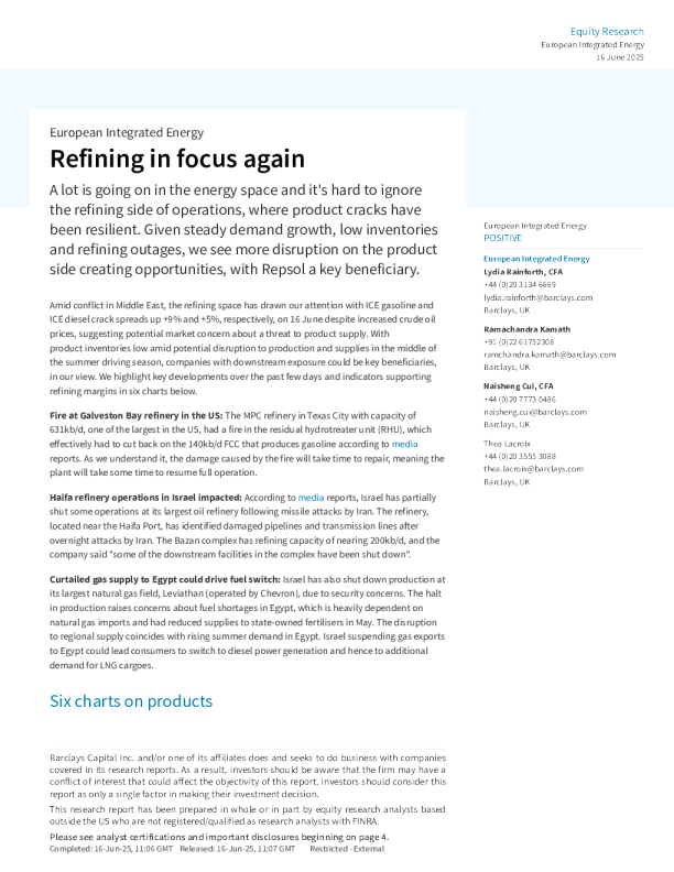 炼油业务再次成为焦点