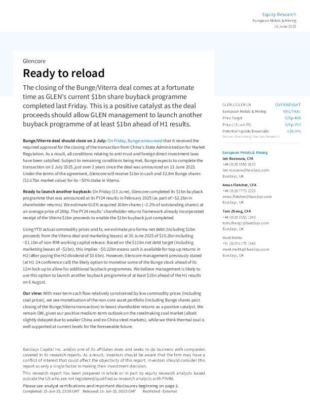 嘉能可：准备重新启动