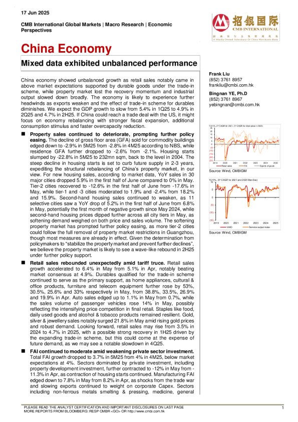 中国经济：混合数据表现出不平衡的表现