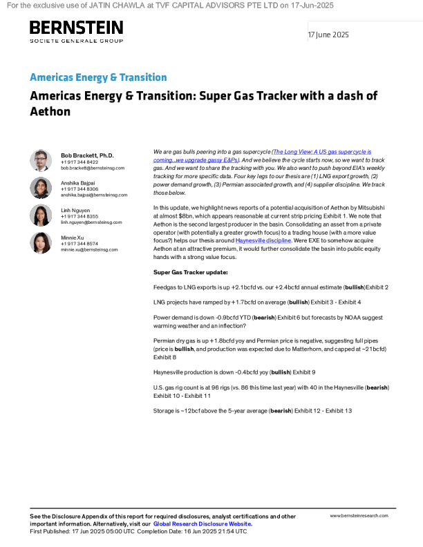美洲能源与转型：超级天然气追踪器与一点Aethon相关内容